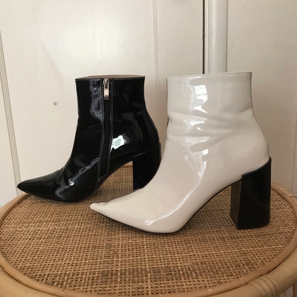 Nasty Gal Faux Patent Leather B&W Booties